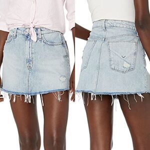 Hudson Vivid Denim Mini Skirt Raw Hem Light Wash High Rise Size 27